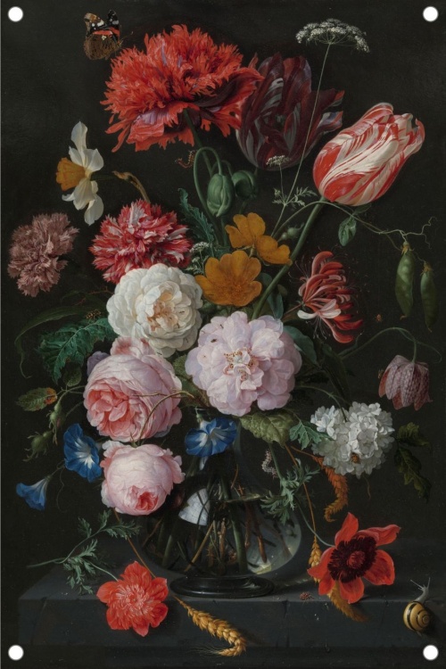 Stilleven met bloemen in een glazen vaas - Jan Davidsz de Heem - Tuinposter 