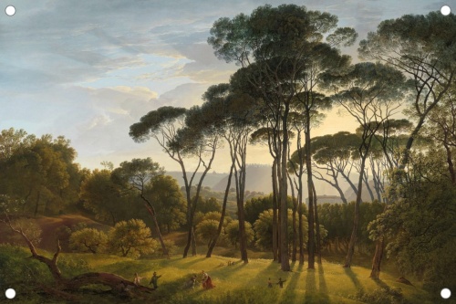 Italiaans landschap met parasoldennen - Hendrik Voogd - Tuinposter