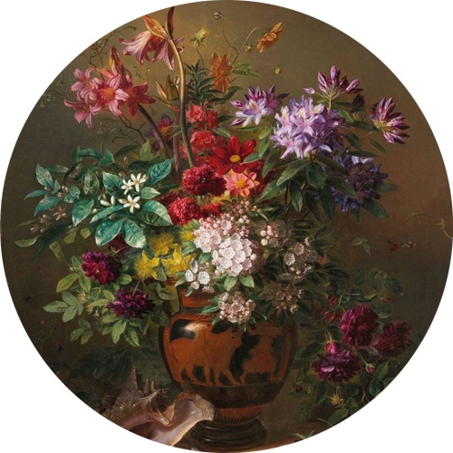  Stilleven met bloemen in een Griekse vaas allegorie op de Lente - Georgius Jacob - Muurcirkel