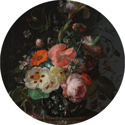 Stilleven met bloemen op een marmeren blad - Rachel Ruysch - Muurcirkel 