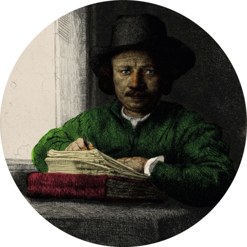 Zelfportret ingekleurd - Rembrandt van Rijn - Muurcirkel