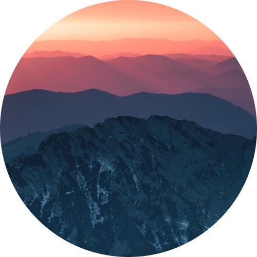Bergen bij zonsondergang - Muurcirkel