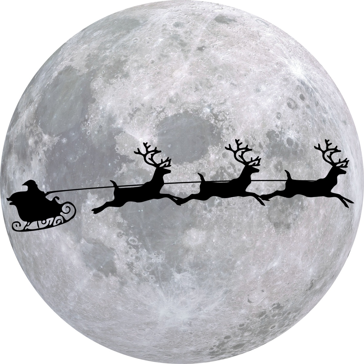 Kerstman en rendieren op de maan - Muurcirkel