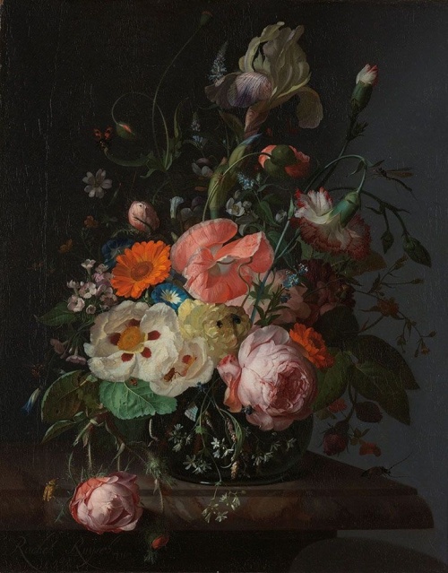 Stilleven met bloemen op een marmeren blad - Rachel Ruysch