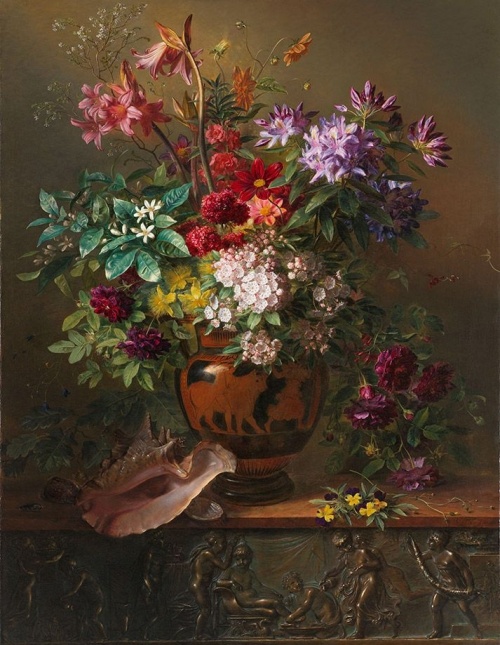 Stilleven met bloemen in een Griekse vaas allegorie op de Lente - Georgius Jacob